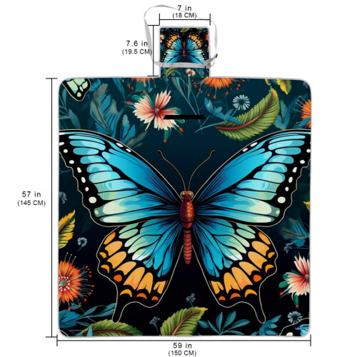 Κουβέρτα Παραλίας από Καμβά Butterfly - 200x150cm, Φορητή & Ανθεκτική για Υπαίθριες 1
