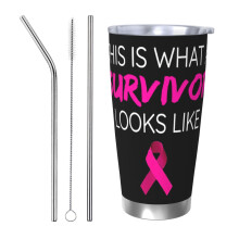 Copo térmico portátil de aço inoxidável de 590ml (20oz) para viagem, com tampa, em homenagem ao mês de conscientização sobre o câncer de mama.