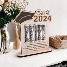 Xubond2024Rámeček na peníze k promoci, dárkový vzkaz na míru, ručně vyrobené jméno, dekorace na stůl pro ni/něho, ročník 2024