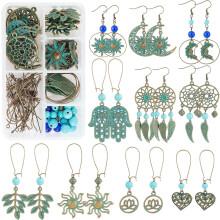 1 Box DIY-Set mit 10 Paar türkisfarbenen Vintage-Ohrhängern im Bohème-Stil, geeignet für die Schmuckherstellung im Boho-Stil, inklusive Mond-,