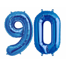Velké 40" 90modré fóliové balónky s číslem, focení, 90. narozeniny, plovák, hélium