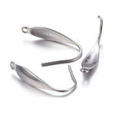 100 crochets de boucles d'oreilles en acier inoxydable chirurgical 316 avec boucle verticale, couleur acier inoxydable, 20 x 4,5 x 1 mm, trou : 1,2