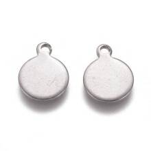 50 Stück 304 Edelstahl-Anhänger, Rohlinge, flach, rund, Edelstahlfarbe, 10,5 x 8 x 0,9 mm, Loch: 1,2 mm