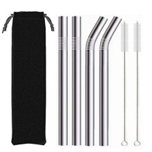 Conjunto de 4 canudos metálicos reutilizáveis prateados de 12 mm com 2 escovas, em aço inoxidável 304, para bebidas em bares. Canudo curvo para
