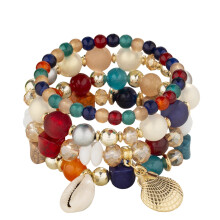 HALJEN Armbänder für Damen, anlaufgeschützt, 4-teiliges mehrlagiges Armband im Boho-Stil, Perlenkette mit Diamantbesatz, elastisches Armband