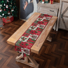 Karácsonyi fonalból festett pamut asztali zászló 33x187 cm partira, konyhába, étkezőbe, gyertyákhoz - Ünnepi dekorációval kompatibilis