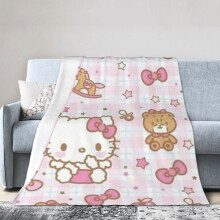 Hello Kitty -koristepeitto 155x137 cm - superpehmeä, kevyt, mukava ja lämmin, monikäyttöinen sängylle, sohvalle, matkoille ja retkeilyyn