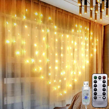 LINLIN LED-verhovalot sisätiloihin, 124 LED-ikkunakeijuvalot, vedenpitävä sydämenmuotoinen koristeellinen verhovalo kaukosäätimellä, 8 tilaa