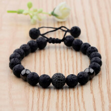 RSAMD Charm Lavastein-Zirkon-Mikropavé Schwarze Runde Perlen Makramee-Armbänder Geschenk