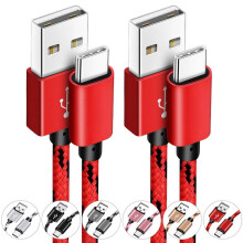 Kit com 2 cabos Afflux trançados USB-A para USB-C para carregamento rápido, 90 cm (3 pés), vermelhos - Compatível com iPhone 16/15 Pro Max,