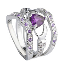 Miayilima Rings 3Pcs Claddagh Heart Amethyst Wedding Ring Set Silver Fashion Jewelry New Year New Product Experience Price Purple 3