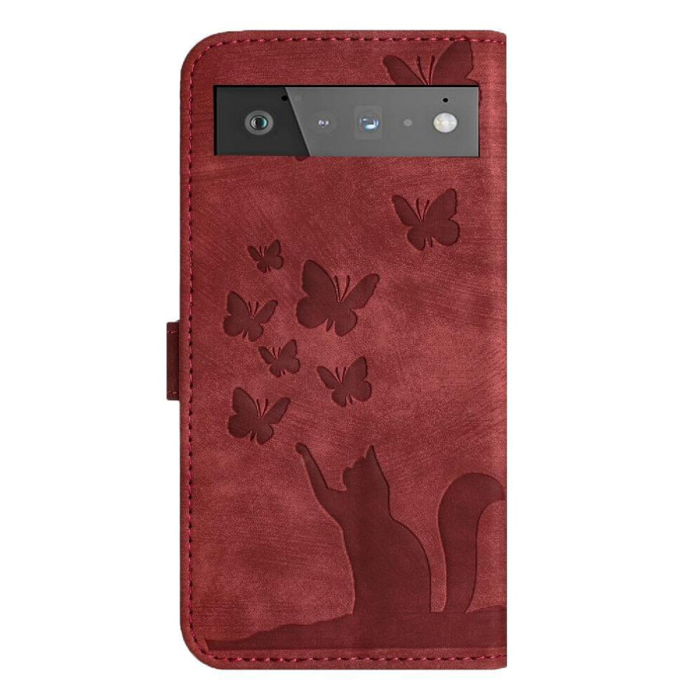 Case For Google Pixel 6 Pro Embossed Butterfly Cat Flip Folio Holder Cover Card Pocket Wallet Case 9395123699318