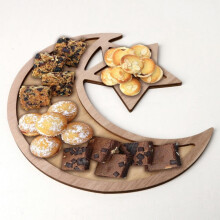 Plateau Ramadan, plateau à dessert en bois pour l'Aïd Moubarak, plateau de service en forme de lune et d'étoile, vaisselle de fête artistique
