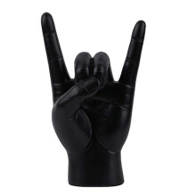 Geste de la main rock, sculpture de doigt artistique inspirée de la musique rock, main noire en forme de L