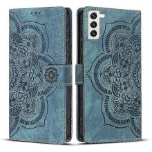 Matné kožené pouzdro pro telefon Mandala Emed Retro Blue (FQ) kompatibilní s Samsung Galaxy S22 5G Blue