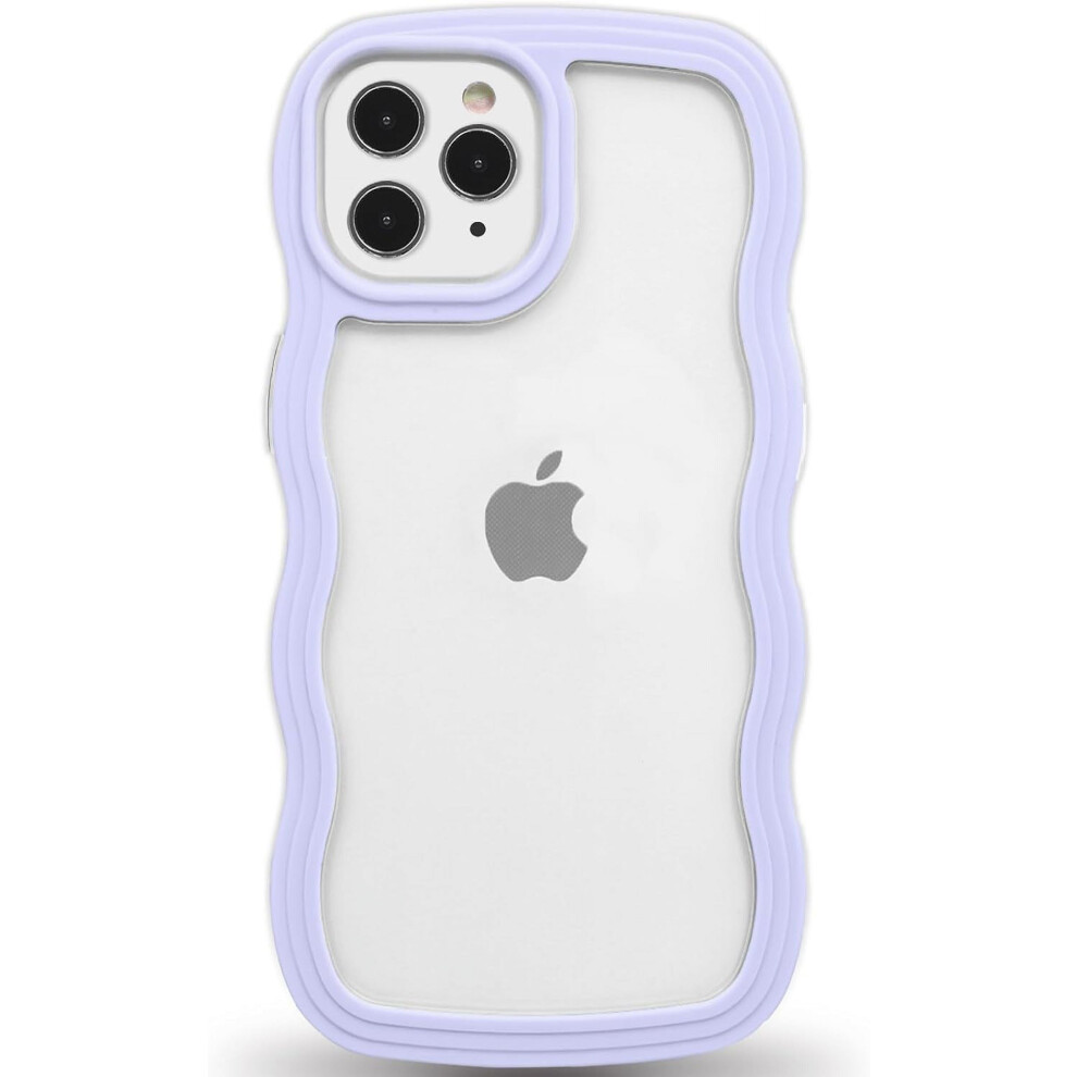 Anuck For Compatible With Iphone 11 Pro Max Case, Wavy Edge Clear Back, Anti-Slip Shockproof Tpu & Hard Bumper, Purple 9110895144077