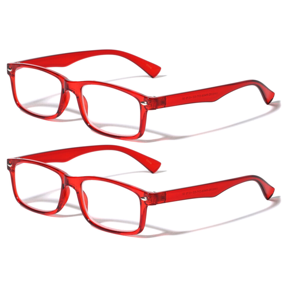 Green 2 Pairs Casual Fashion Rectangular Reading Glasses - Stylish Simple Readers Rx Magnification - Translucent Neon +3.25
