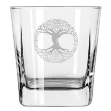 12 oz Square Base Rocks Whiskey Double Old Fashioned Glass Celtic Tree Of Life Irish