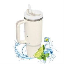 Leakproof 1200ml Vacuum Insulated Tumbler with Handle, Portable Cup for Outdoor Sports, Car Driving, Fitness - Includes Lid & Straws (1pc)