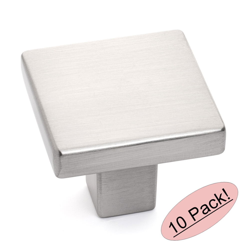 10 Pack - Cosmas 14899Sn Satin Nickel Cabinet Hardware Square Knob - 1-1/16" Square 9071309643251