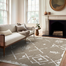 Tapis bohème vintage 152 x 213 cm, lavable en machine avec envers antidérapant, marron clair, compatible avec la décoration du salon