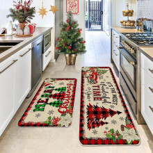 Ensemble de tapis de cuisine de Noël Cevemin, tapis de sol antidérapants et anti-fatigue, décorations de Noël et d'hiver.