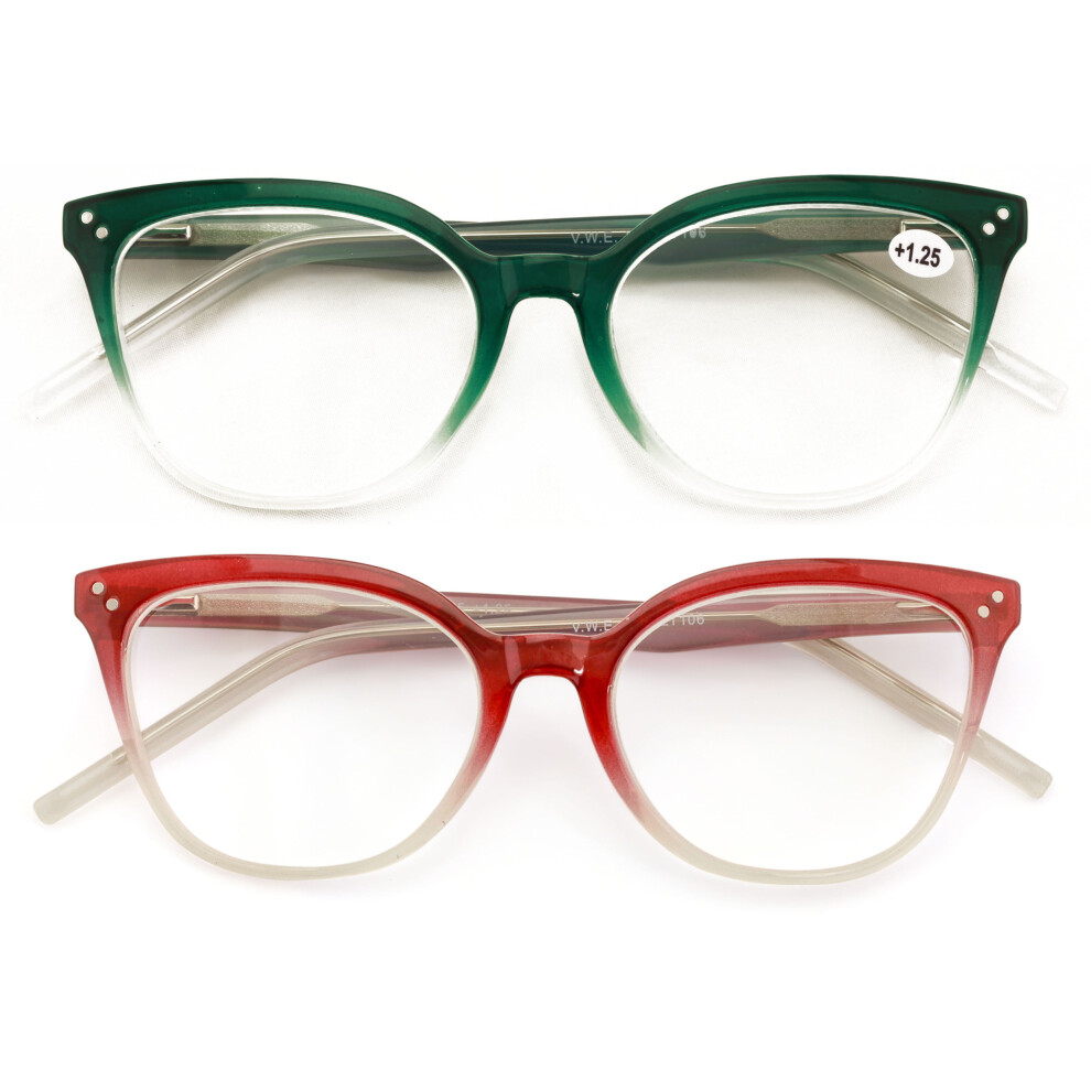 2 Pairs Women Cateye 2 Tone Optical Frame Reading Glasses - Fashion Clear Lens Reader ZT106 +3.50
