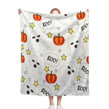 Halloweenska deka 60"x80" z mäkkého flísu a flanelu na gauč, kompatibilná s pohovkou a na cesty - dizajn s tekvicovým duchom