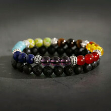 RSAMD7Chakra Musta Luonnon Laavakivi Helmillä Koristeltu Diffuusori Riipusrannekkeet Unisex Korut - 7Chakra Rannekorut Style1