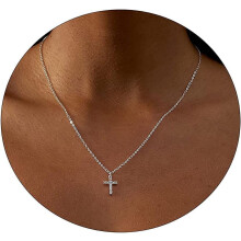 Fijne kruisvormige ketting voor dames - 18K verguld/verzilverd, met zirkonia, hypoallergeen, perfect cadeau