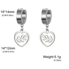RSAMD Leaves Round Pendant Drop Earrings Women Stainless Steel Hoop Earring Jewelry-Heart Steel