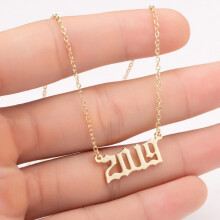 rygai1980-2019 Geboortejaar Nummer Charm Hanger Roestvrijstalen Ketting Sieraden-Gouden2019#