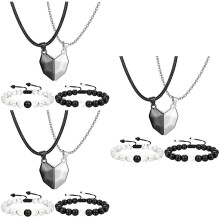 Set di 3 collane con ciondolo magnetico a cuore per coppie, ciondolo a cuore con braccialetti
