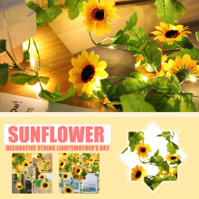 Guirlande lumineuse artificielle de tournesols à 20 LED, 2,2 m, fonctionnant sur piles, idéale pour la décoration de chambre, mariage et fête.