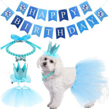 Accessoires pour fête d'anniversaire d'animal de compagnie : bannière, drapeau à tirer, collier en forme d'os pour chien, ensemble sari,