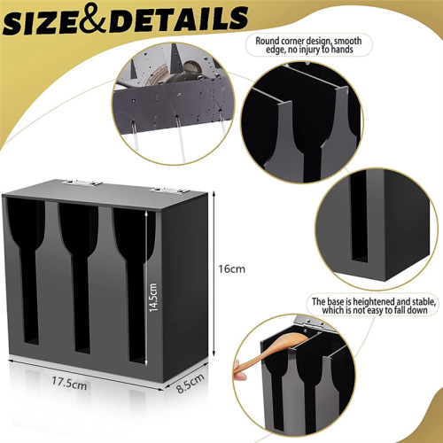 Acrylic Utensil Dispenser Cutlery Organizer with 3 Compartment Black Silverware Holder Plastic Flatware 2