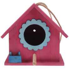 Qumonin houten vogelhuisje met drinkbak en kolibrievoederbak voor tuindecoratie, rood