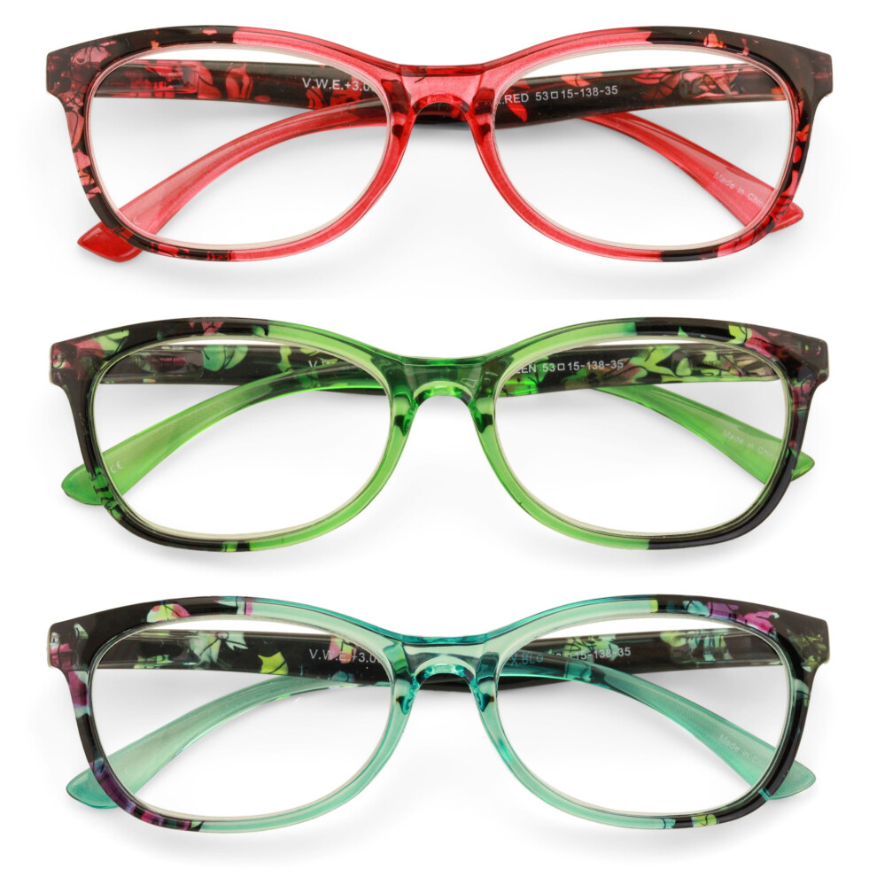 3 Pairs Women Comfortable Lightweight Reading Glasses - Clear Lens Readers - Mosaic Art Translucent Temple 7016 +1.00