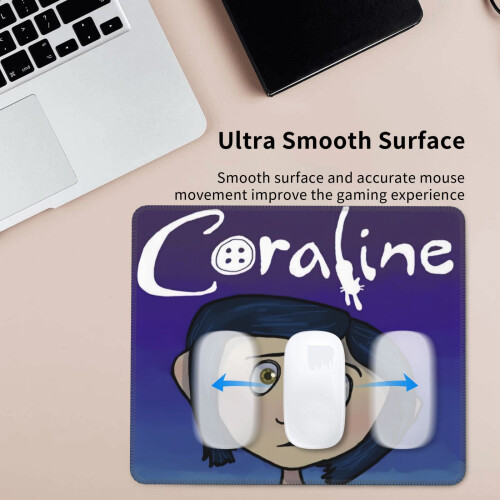 Mouse Pad Coraline με ραμμένη άκρη, πλενόμενο ύφασμα Lycra και αντιολισθητική βάση από 2