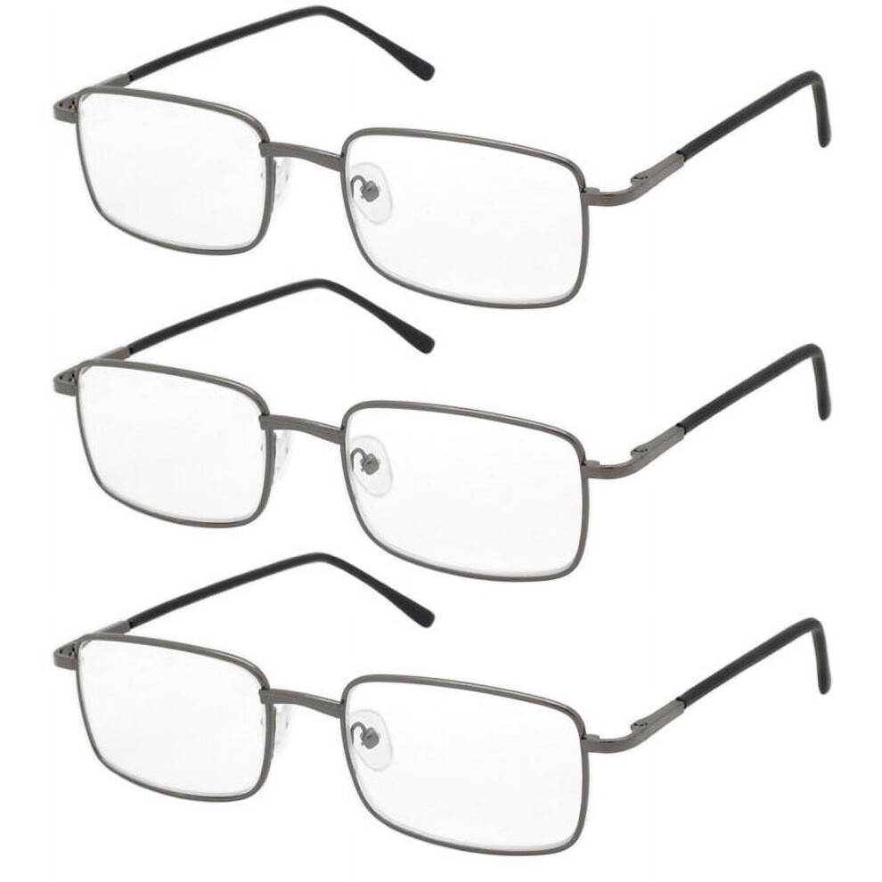 V.W.E. Rectangular Metal Reading Glasses - 3 Pairs Spring Hinge Lightweight Unisex Readers +3.75