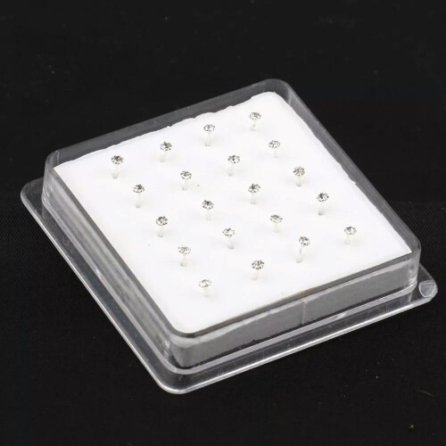 RSAMD Wholesale Lots 20 Pcs Clear Crystal Bar Bone Rings 925 Solid Silver Nose Stud
