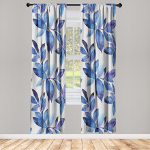 Floral Window Curtains, Tropical Leaves Repeated Pattern, Lightweight 2-Panel Set with Rod Pocket, 28"x95", Ivory & Cobalt Blue by Ambesonne