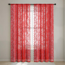 Set of 2 Lace Sheer Curtains Light Filtering Voile Panels for Bedroom or Living Room Red 58 x 78 Inch