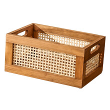 Wooden Storage Basket Large Capacity Handmade Bamboo Woven Organizer for Bathroom Kitchen Bedroom