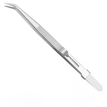 Stainless Steel AntiStatic Tweezers with Curved Tip and Sliding Lock for Jewelry Making and Lab