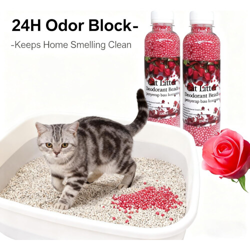 Cat Litter Deodorizer Flushable Dust Rose Scent Odor Eliminating Beads 2pcs 2