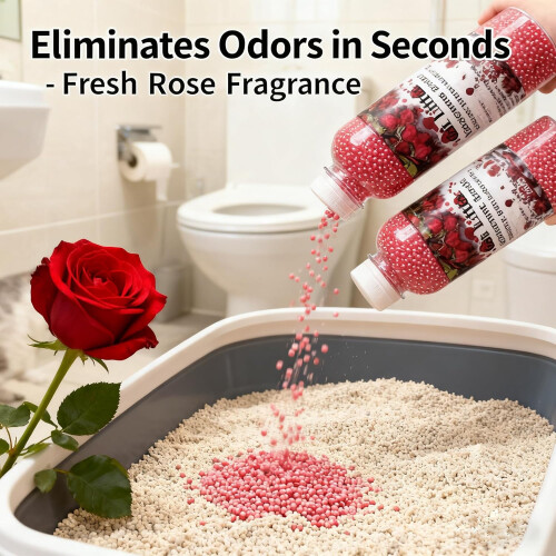 Cat Litter Deodorizer Flushable Dust Rose Scent Odor Eliminating Beads 2pcs 1