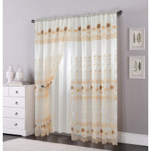 Brand Set of 2 Panels Double Layers Voile Sheer Embroidered Rod Pocket Window Curtain Panels and Valance 81005-2 (Beige)