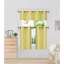 K7 Yellow 3-Piece Faux Silk Blackout Grommet Kitchen Curtain Set: 2 Lined Tiers (28"W x 24"L) + 1 Valance (56"W x 14"L)