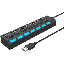 Splitter USB multiporta, hub USB 2.0 7 in 1 ad alta velocità con interruttori individuali ON/OFF e LED (7 porte USB A)